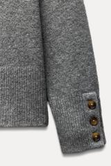 OEM Customizable Gray Button Detail Turtleneck Sweater – Wholesale Women’s Cozy Knitwear