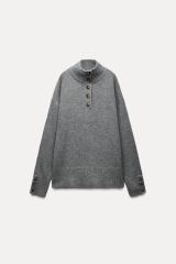 OEM Customizable Gray Button Detail Turtleneck Sweater – Wholesale Women’s Cozy Knitwear