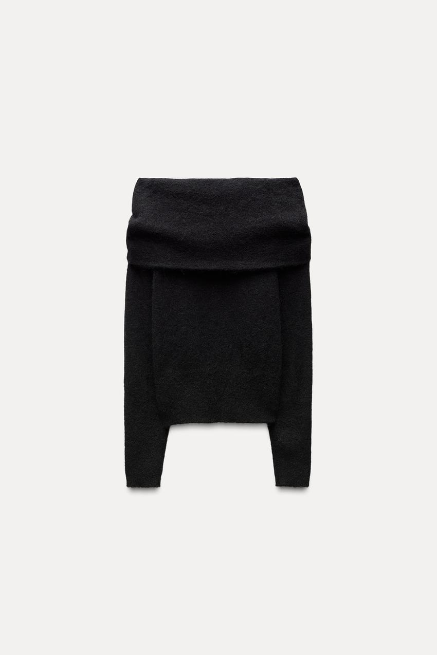 OEM/ODM Chic Black Off-Shoulder Sweater – Cozy Knitted Off Shoulder Sweater Manufacturer