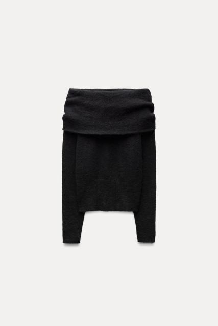 OEM/ODM Chic Black Off-Shoulder Sweater – Cozy Knitted Off Shoulder Sweater Manufacturer
