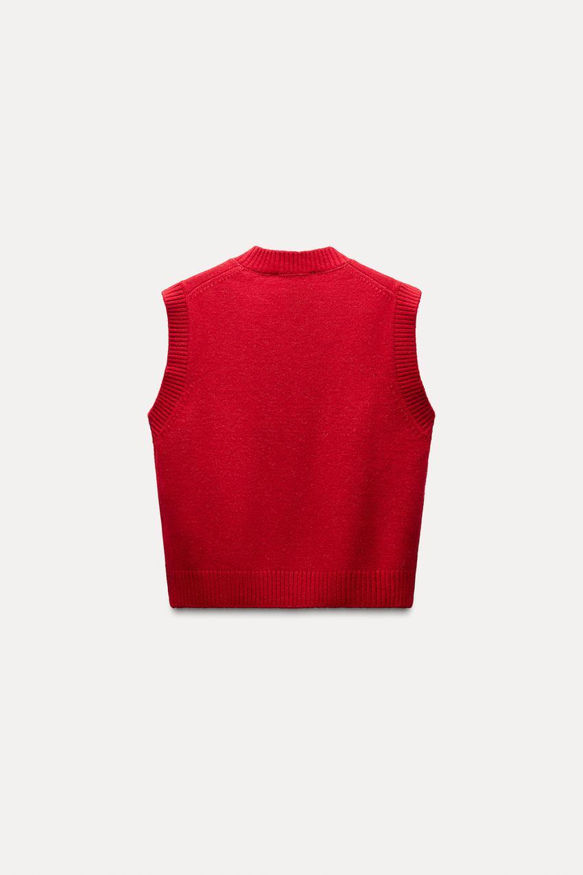 Factory Direct V-Neck Red Sleeveless Sweater – Customizable Wholesale Women’s Knitwear