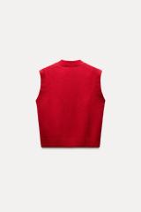 Factory Direct V-Neck Red Sleeveless Sweater – Customizable Wholesale Women’s Knitwear