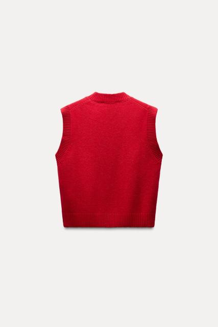 Factory Direct V-Neck Red Sleeveless Sweater – Customizable Wholesale Women’s Knitwear