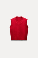 Factory Direct V-Neck Red Sleeveless Sweater – Customizable Wholesale Women’s Knitwear