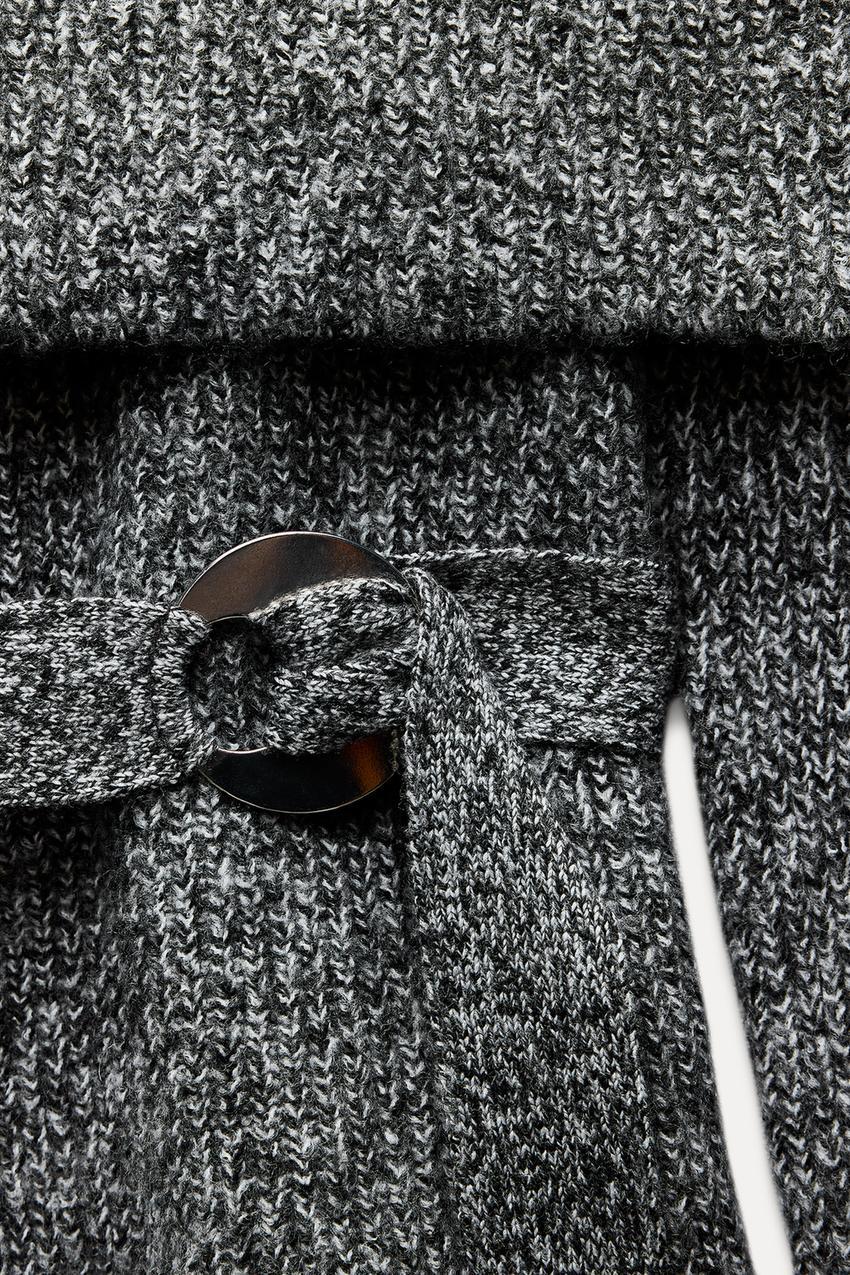 Factory Direct Gray Belted Sweater with Folded Neck – Cozy Sweater for Retailers & Manufacturers
