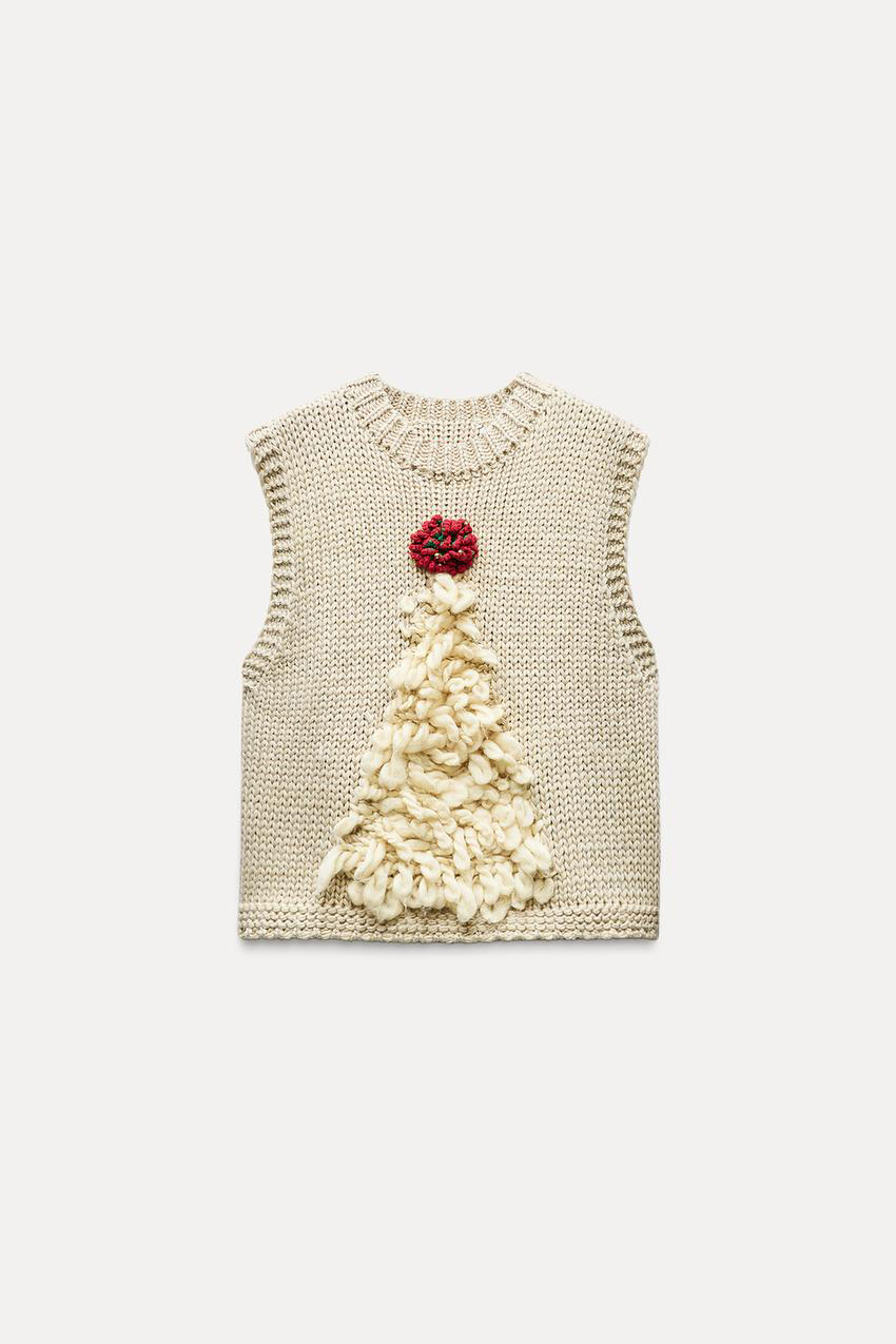OEM/ODM Available Festive Sleeveless Knitted Top with Christmas Tree Design –Women’s Holiday Sweater for Manufacturers