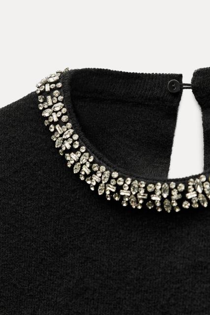 Customizable Elegant Black Knit Sweater with Decorative Beaded Collar - Premium Women's Knitwear Manufacturer