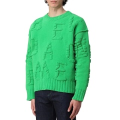 Custom Men's 3D Knit Textured Sweater – Bold Green with Unique Letter Details | OEM & ODM Knitwear Manufacturer