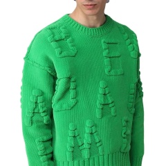 Custom Men's 3D Knit Textured Sweater – Bold Green with Unique Letter Details | OEM & ODM Knitwear Manufacturer