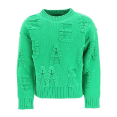 Custom Men's 3D Knit Textured Sweater – Bold Green with Unique Letter Details | OEM & ODM Knitwear Manufacturer