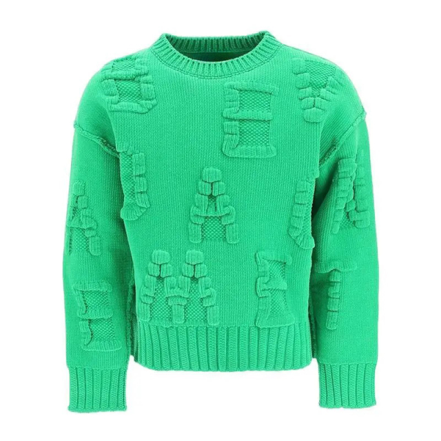 Custom Men's 3D Knit Textured Sweater – Bold Green with Unique Letter Details | OEM & ODM Knitwear Manufacturer