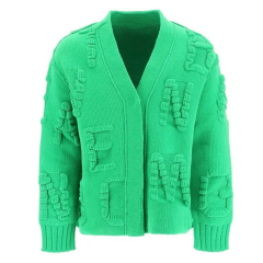 Custom Men's 3D Knit Textured Sweater – Bold Green with Unique Letter Details | OEM & ODM Knitwear Manufacturer