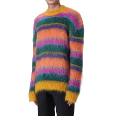 Custom Men's Multicolor Striped Mohair Sweater – Vibrant Style and Luxurious Comfort | OEM & ODM Knitwear Manufacturer