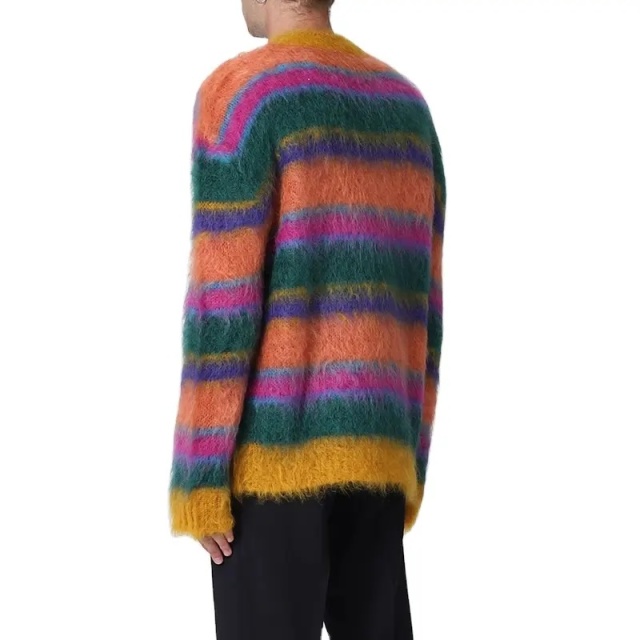 Custom Men's Multicolor Striped Mohair Sweater – Vibrant Style and Luxurious Comfort | OEM & ODM Knitwear Manufacturer