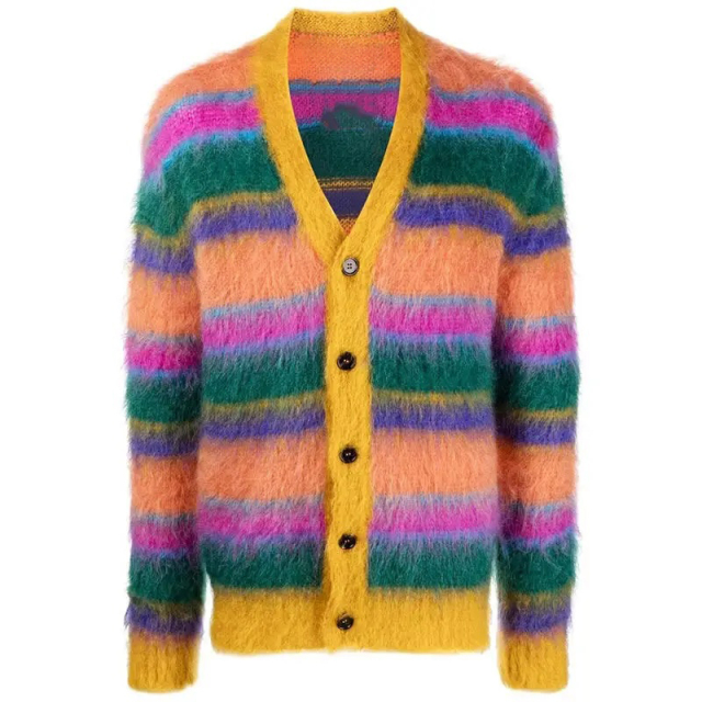 Custom Men's Multicolor Striped Mohair Sweater – Vibrant Style and Luxurious Comfort | OEM & ODM Knitwear Manufacturer