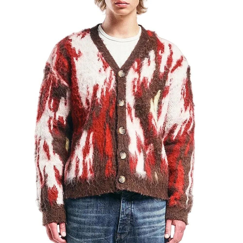 Custom Men's Abstract Cardigan – Bold Design and Cozy Comfort | OEM & ODM Knitwear Manufacturer