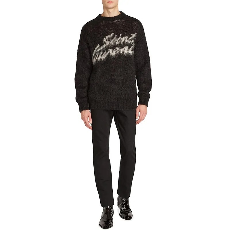 Custom Men's Crewneck Sweater with Distressed Logo – Wholesale Manufacturer Offering Modern Elegance