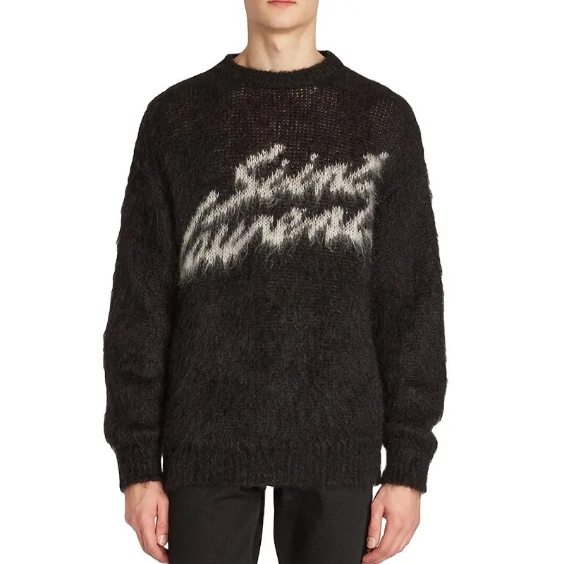 Custom Men's Crewneck Sweater with Distressed Logo – Wholesale Manufacturer Offering Modern Elegance