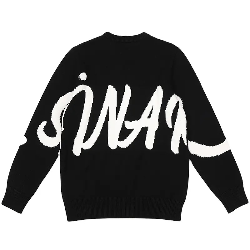 Custom Unisex Oversized Black Sweater with Bold Lettering – Minimalist Statement Style | OEM & ODM Knitwear Manufacturer