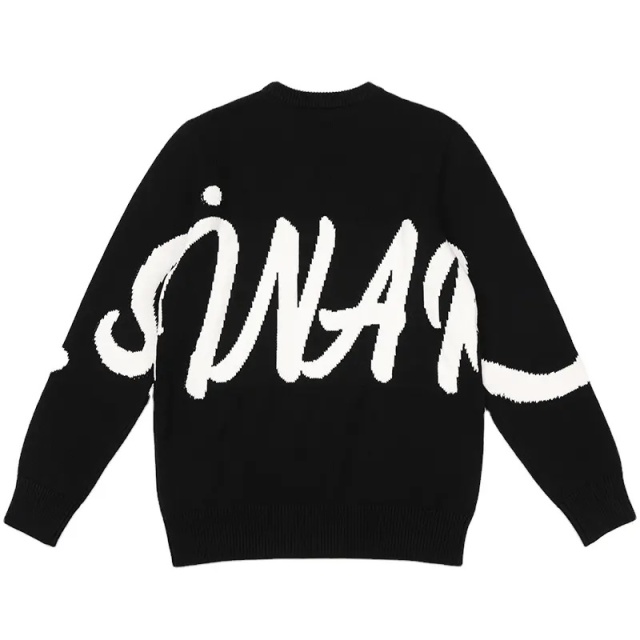 Custom Unisex Oversized Black Sweater with Bold Lettering – Minimalist Statement Style | OEM & ODM Knitwear Manufacturer