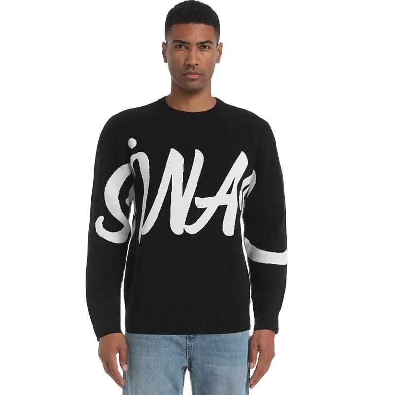 Custom Unisex Oversized Black Sweater with Bold Lettering – Minimalist Statement Style | OEM & ODM Knitwear Manufacturer