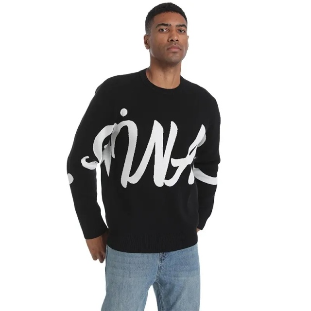 Custom Unisex Oversized Black Sweater with Bold Lettering – Minimalist Statement Style | OEM & ODM Knitwear Manufacturer