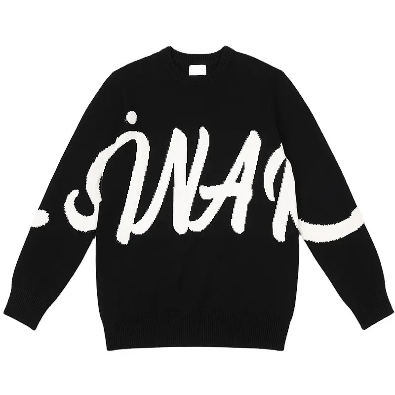 Custom Unisex Oversized Black Sweater with Bold Lettering – Minimalist Statement Style | OEM & ODM Knitwear Manufacturer