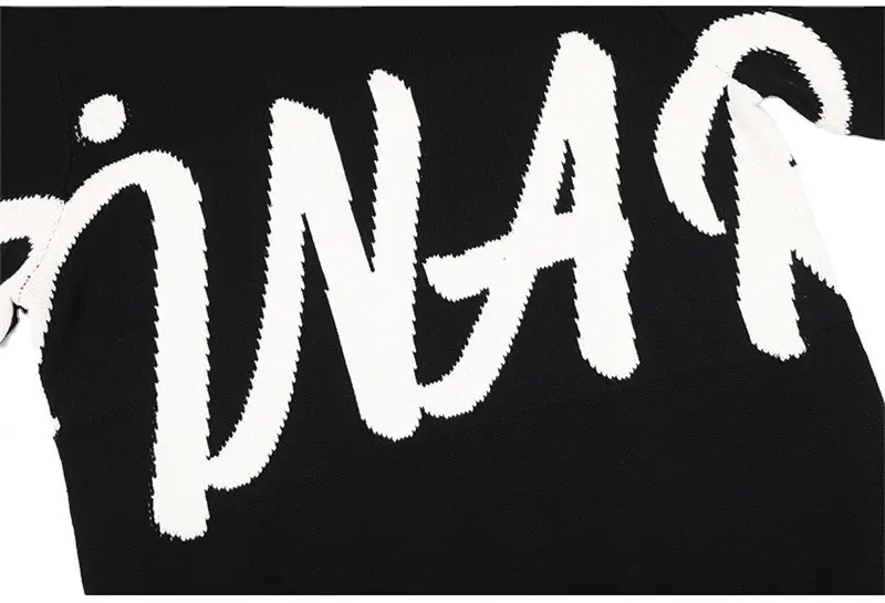 Custom Unisex Oversized Black Sweater with Bold Lettering – Minimalist Statement Style | OEM & ODM Knitwear Manufacturer
