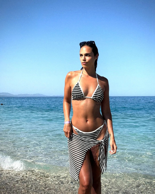 Custom Design Black & White Striped Bikini Set with Matching Sarong – OEM & ODM Swimwear Manufacturer