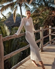 Customizable Full-Length Crochet Beach Cover-Up Dress – White | OEM & ODM Beachwear Manufacturer