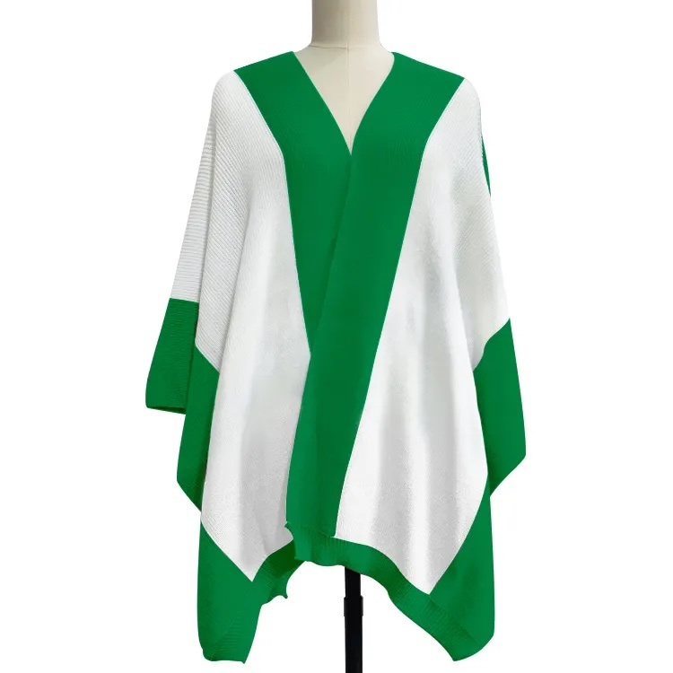 Customizable Color-Block Knit Poncho – Pink, White, and Green | OEM & ODM Knitwear Manufacturer
