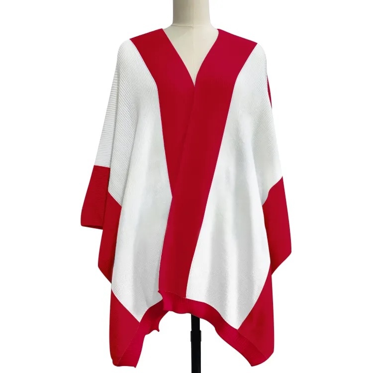 Customizable Color-Block Knit Poncho – Pink, White, and Green | OEM & ODM Knitwear Manufacturer