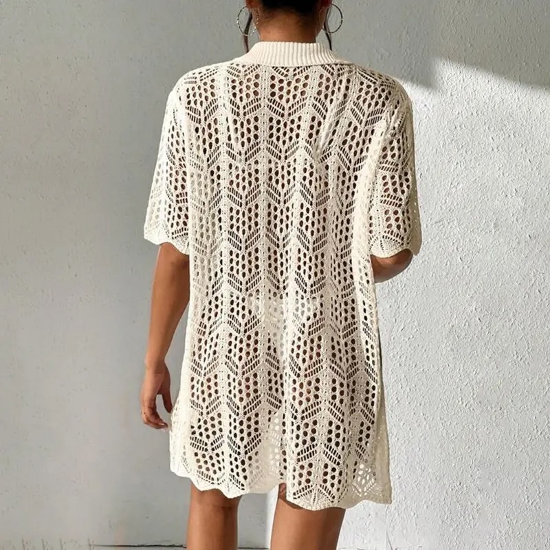 Custom Women's Crochet Lace Button-Down Cover-Up – OEM & ODM Summer Beachwear Manufacturer