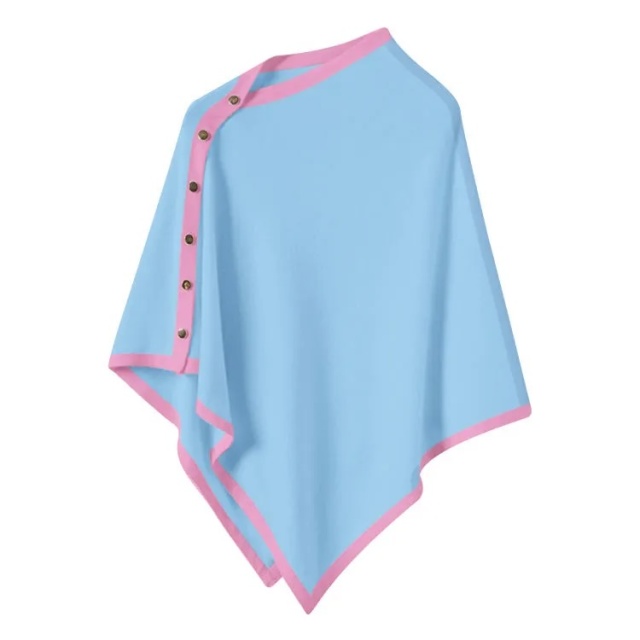 Customizable Color-Block Knit Poncho – Pink, White, and Green | OEM & ODM Knitwear Manufacturer