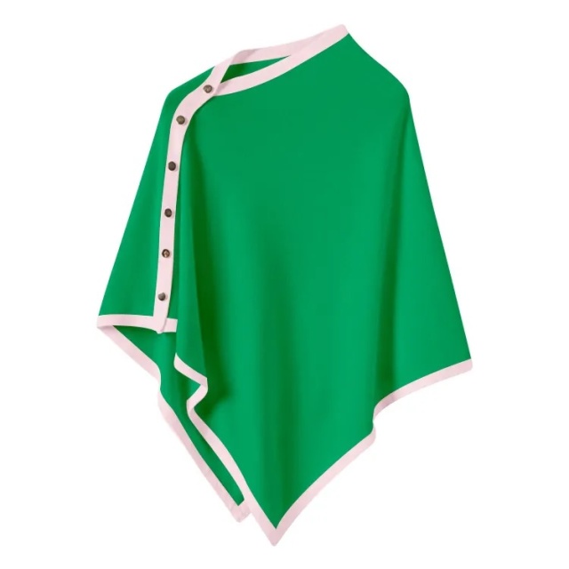 Customizable Color-Block Knit Poncho – Pink, White, and Green | OEM & ODM Knitwear Manufacturer