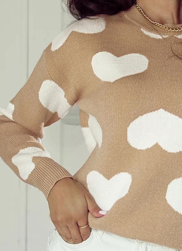 Custom Women's Heart Print Knit Sweater – OEM & ODM Manufacturer for Chic and Cozy Apparel