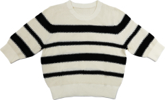 Customizable Women's Casual Pullover Classic Black and White Striped Knit Sweater