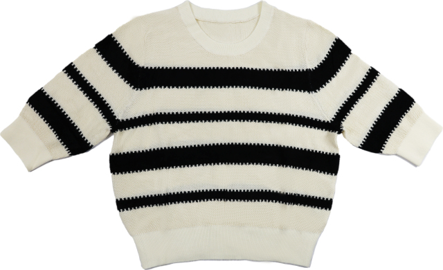 Customizable Women's Casual Pullover Classic Black and White Striped Knit Sweater