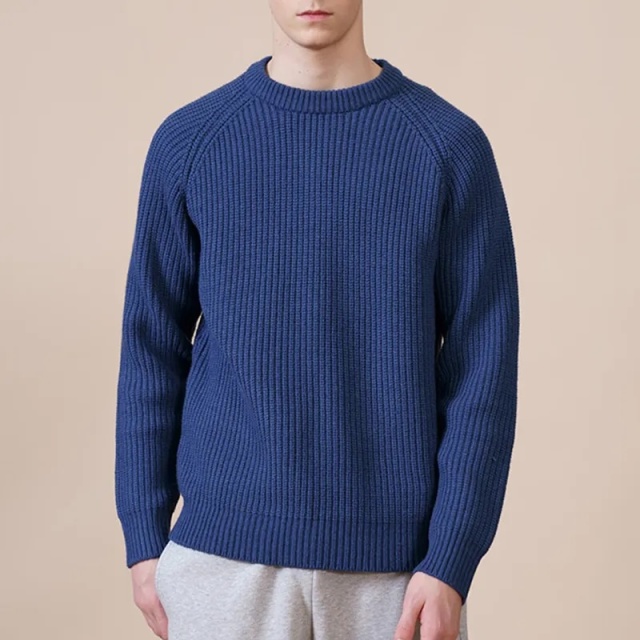 Custom Classic Ribbed Knit Blue Sweater – Premium Wholesale Manufacturer