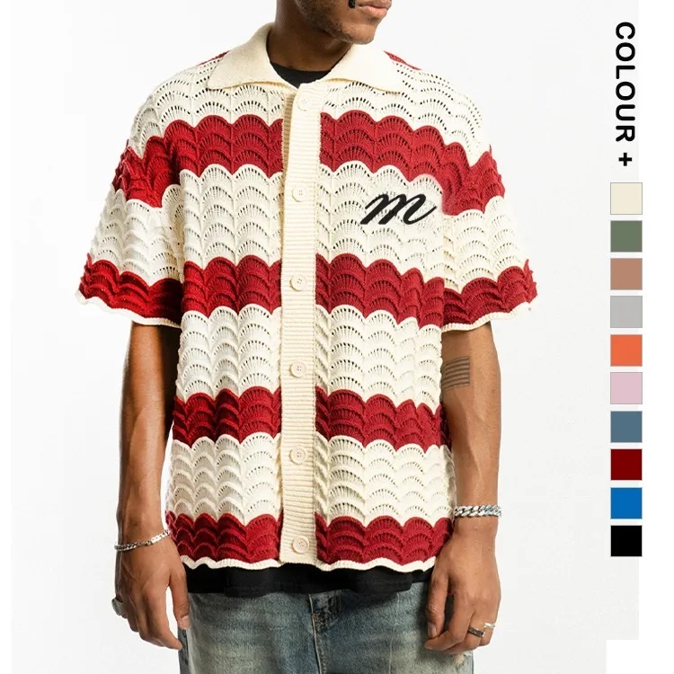 Customizable Vintage-Inspired Striped Crochet Knit Shirt – Wholesale Manufacturer of Retro-Inspired Knitwear