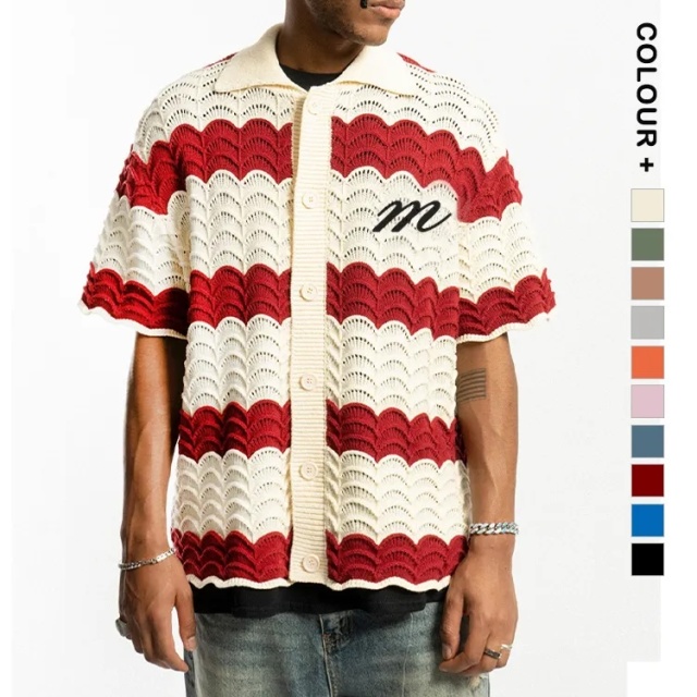 Customizable Vintage-Inspired Striped Crochet Knit Shirt – Wholesale Manufacturer of Retro-Inspired Knitwear