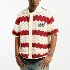 Customizable Vintage-Inspired Striped Crochet Knit Shirt – Wholesale Manufacturer of Retro-Inspired Knitwear