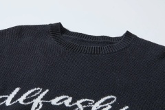 Customizable Minimalist Black Knit Sweater with Script Logo – Wholesale Manufacturer of Elegant Knitwear