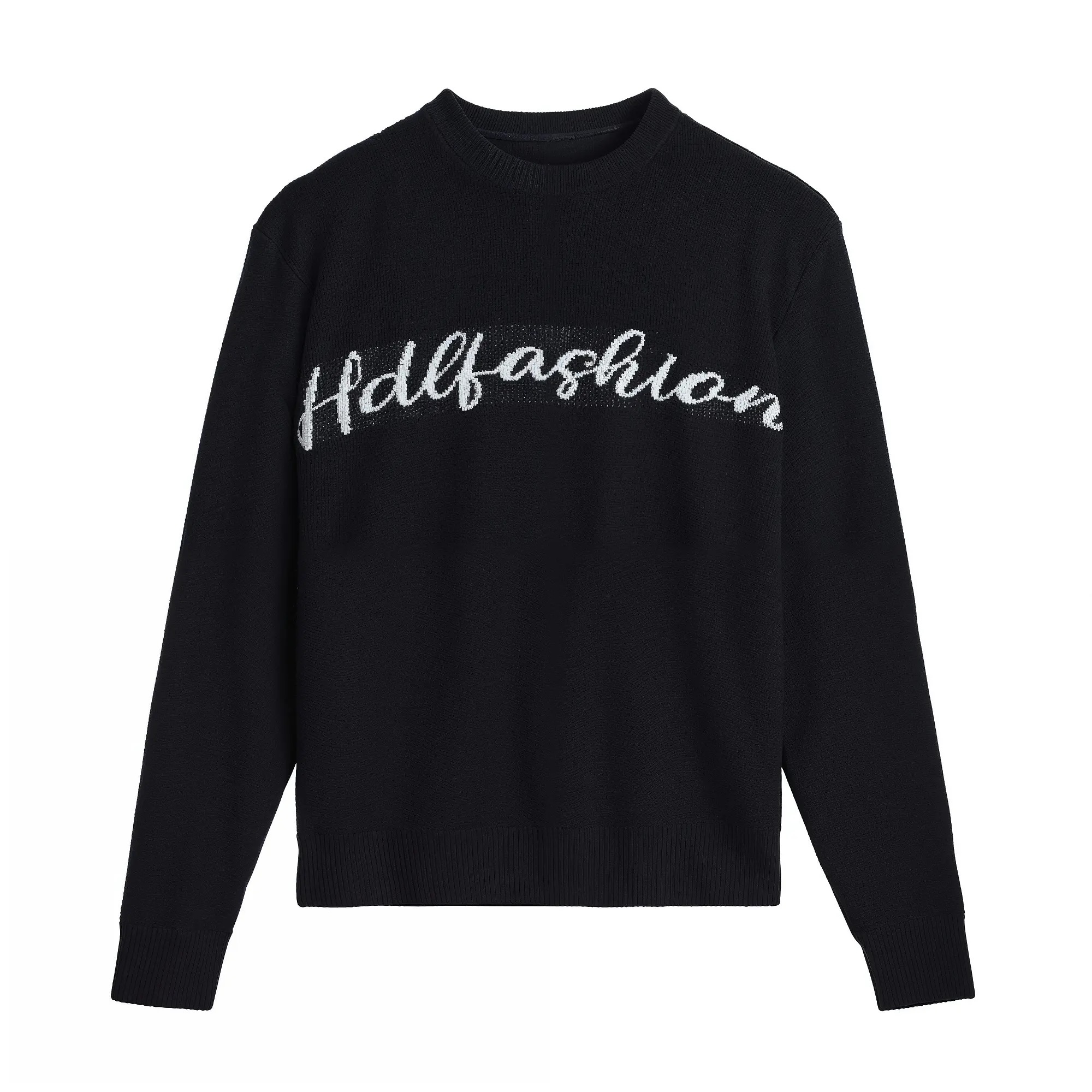 Customizable Minimalist Black Knit Sweater with Script Logo – Wholesale Manufacturer of Elegant Knitwear