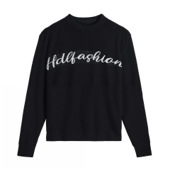 Customizable Minimalist Black Knit Sweater with Script Logo – Wholesale Manufacturer of Elegant Knitwear