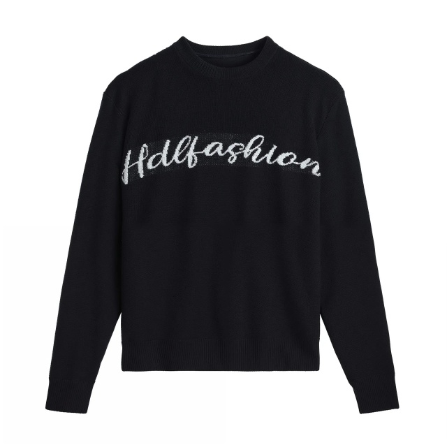 Customizable Minimalist Black Knit Sweater with Script Logo – Wholesale Manufacturer of Elegant Knitwear