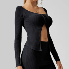 Factory Direct Ribbed Knit Long Sleeve Crop Top and Pants Set – Wholesale Manufacturer of Chic Women's Apparel