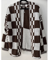 Customizable Black and White Checkered Knit Cardigan – Wholesale Manufacturer of Contemporary Knitwear