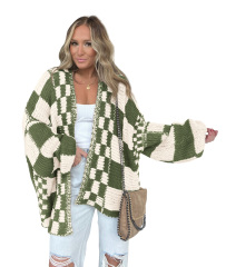 Customizable Black and White Checkered Knit Cardigan – Wholesale Manufacturer of Contemporary Knitwear