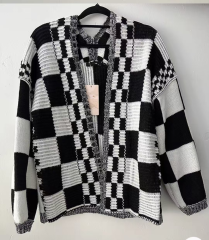 Customizable Black and White Checkered Knit Cardigan – Wholesale Manufacturer of Contemporary Knitwear